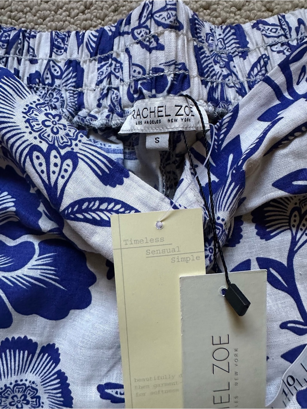 NWT Rachel Zoe Linen Blend Palazzo Pants Blue White Floral Coastal Boho Sz S - Picture 7 of 15